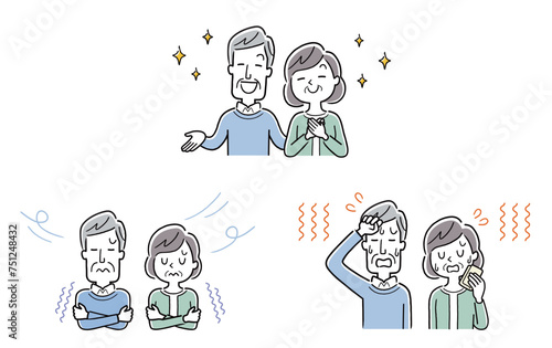 ベクターイラスト素材：いろんなシチュエーションのシニア夫婦
