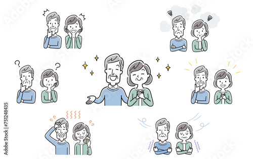 ベクターイラスト素材：いろんなシチュエーションのシニア夫婦
