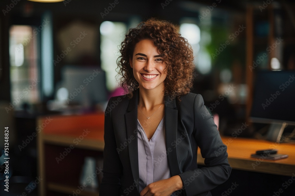 Happy business woman is smiling in office