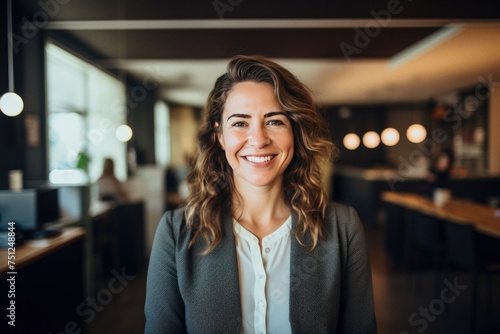 Happy business woman is smiling in office