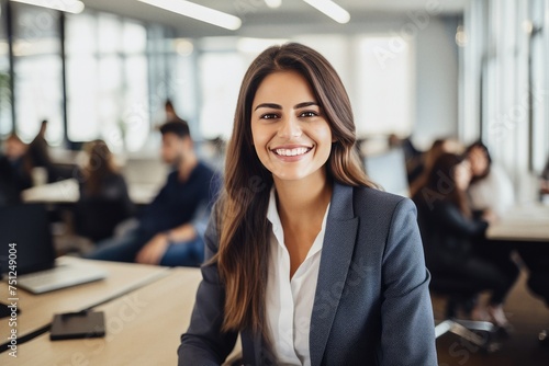 Happy business woman is smiling in office