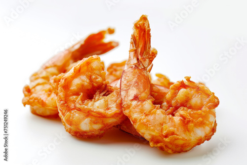 Shrimps in batter isolated on white background close up
