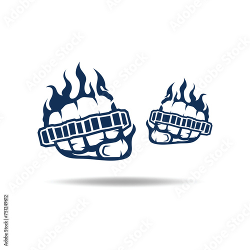 Steel brass knuckles logo vector. Gangster, thug, bandit symbol icon. This logo is perfect for a brand that seeks a playful but musculine feel.