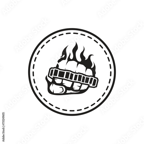 Steel brass knuckles logo vector. Gangster, thug, bandit symbol icon. This logo is perfect for a brand that seeks a playful but musculine feel.
