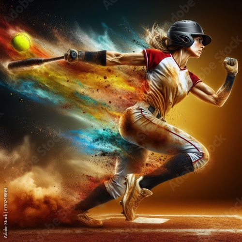 Softball: An Elaborate Illustration and Ultra High-Resolution Softball Photo with a Softball Field Stadium Background