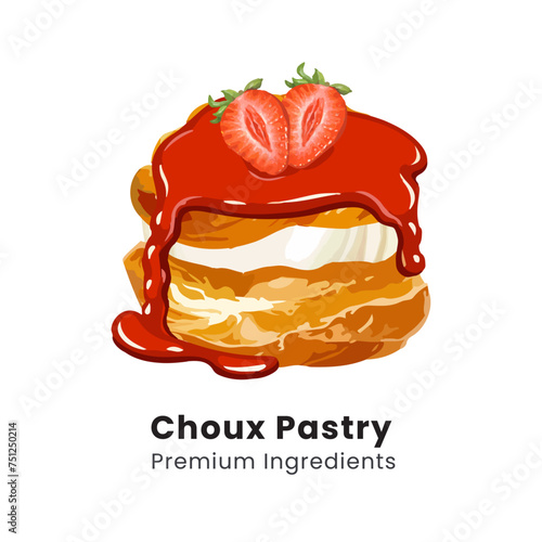 Hand drawn vector illustration of choux pastry cream puff dessert