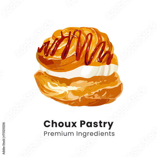 Hand drawn vector illustration of choux pastry cream puff dessert