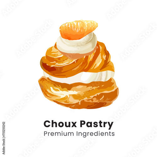 Hand drawn vector illustration of choux pastry cream puff dessert