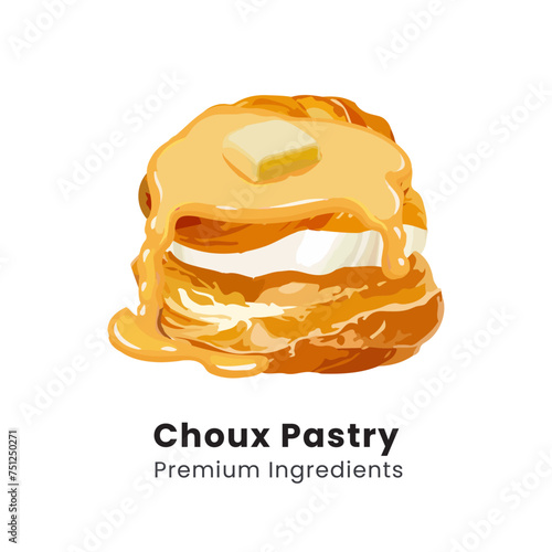 Hand drawn vector illustration of choux pastry cream puff dessert