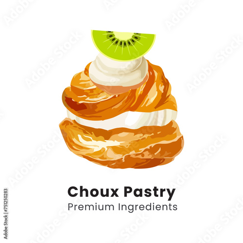 Hand drawn vector illustration of choux pastry cream puff dessert