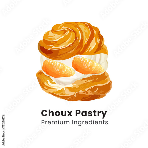 Hand drawn vector illustration of choux pastry cream puff dessert
