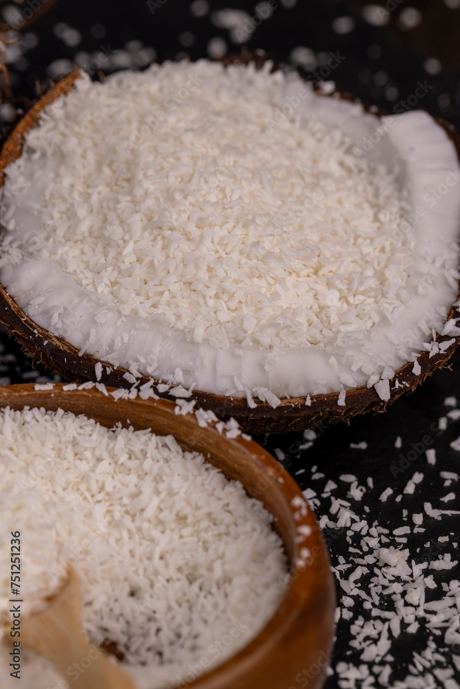 white coconut pulp and dried coconut flakes white coconut pulp and dried coconut flakes