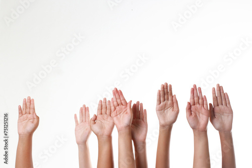 Hands up isolated white background