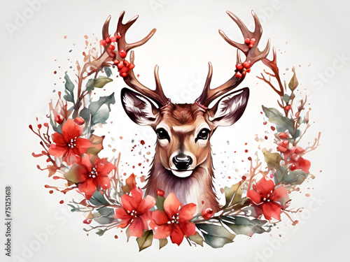Illustration of a reindeer head to decorate a card, sticker or t-shirt.