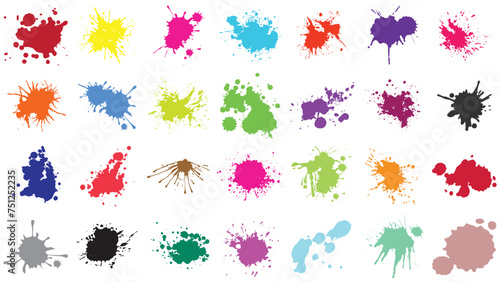 Color paint splatter. Spray paint blot element. Colorful ink stains mess.Colorful paint splatters. Watercolor spots in raw and paint splashes collection,Illustration drop splatter paint.