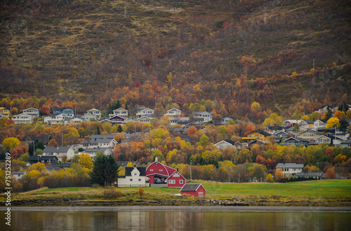 Bridge and suburban housing area in the city of Tromso photo