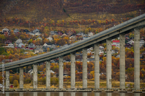 Bridge and suburban housing area in the city of Tromso photo