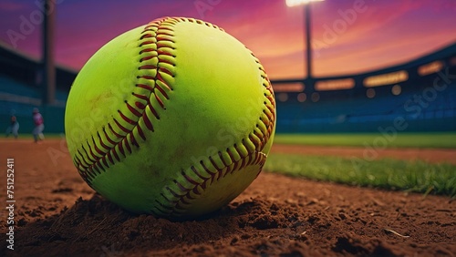 Softball: An Elaborate Illustration and Ultra High-Resolution Softball Photo with a Softball Field Stadium Background