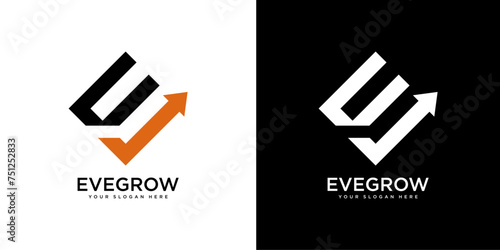 E Letter Financial Logo design template. Finance and Financial Investment Development Logo Concept with Business Growth Arrow.