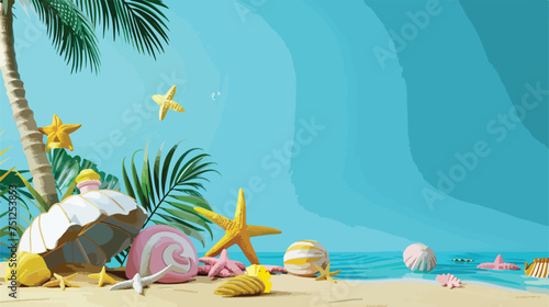 Summer sale banner with 3d beach elements