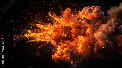 Explosion, pure black background, fire. © B.Panudda