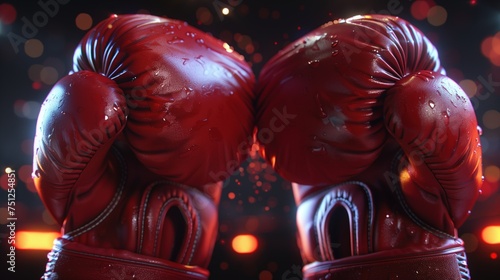 Boxing gloves on a dark background. © B.Panudda