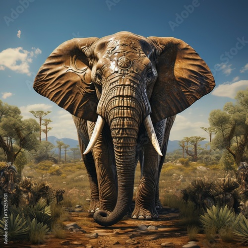 Image of a large elephant in a jungle on a sunny day, Generative ai. © MdTaher
