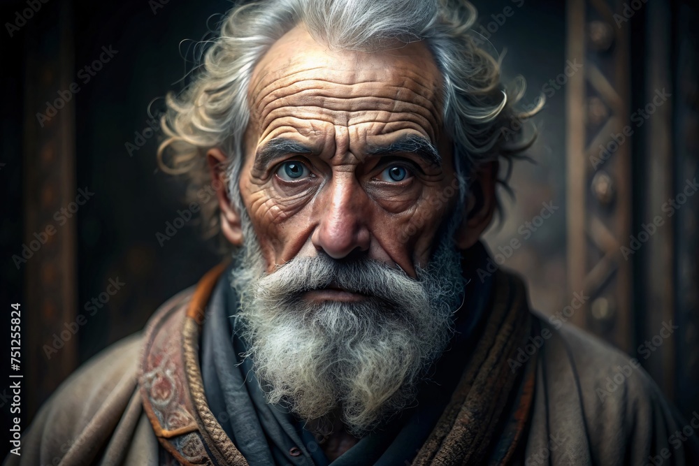 Fototapeta premium Portrait of an old man with a white beard and mustache.