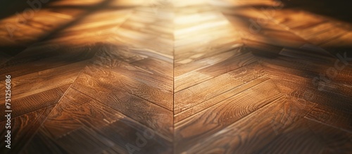 A wooden floor made from CGI material designed to resemble parquet flooring, with a light shining through the planks. The light creates a warm and inviting atmosphere.