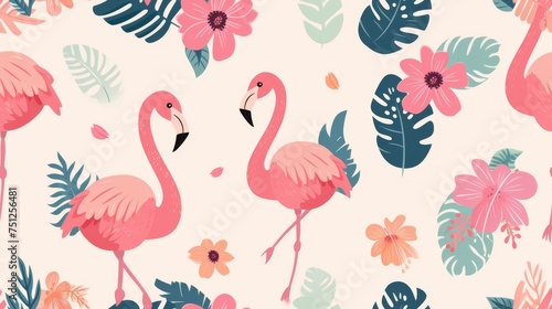 Cute little flamingo, seamless overlay. illustration  photo