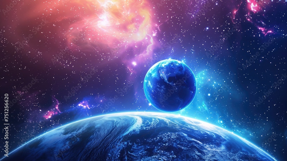 Fototapeta premium Planets, stars and galaxies in outer space showing the beauty of space exploration.