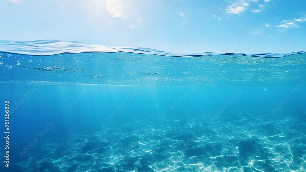 Seascape, calm blue ocean with reflection of sunlight Seascape, calm blue ocean with reflection of sunlight