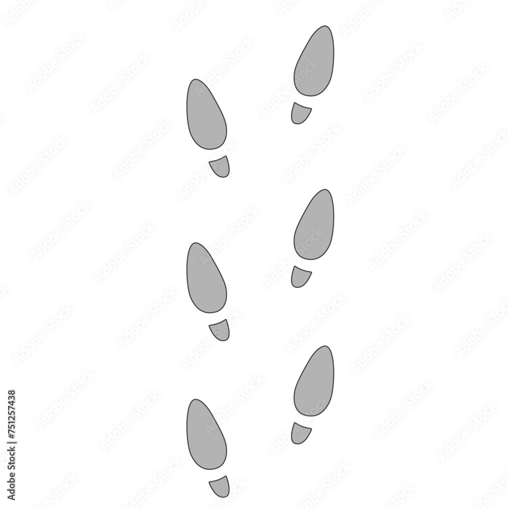 Human step footprints paths. Step by step vector isolated on white background. Trace of foot prints of person in boots. Track from shoe sole prints. Road of human feet. Human step footprints paths. Step by step vector isolated on white background. Trace of foot prints of person in boots. Track from shoe sole prints. Road of human feet.