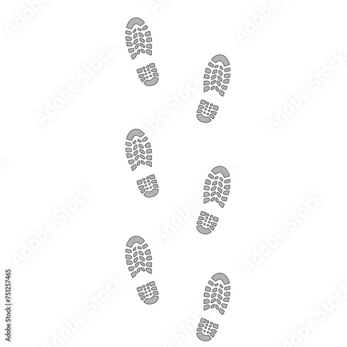 Human step footprints paths. Step by step vector isolated on white background. Trace of foot prints of person in boots. Track from shoe sole prints. Road of human feet.