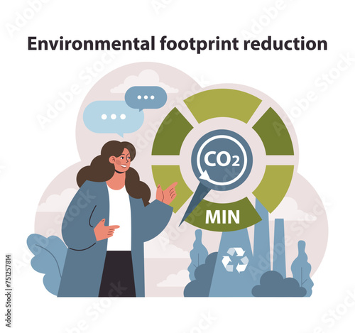 Carbon footprint minimization chart. A determined advocate for environmental change highlights CO2 reduction.