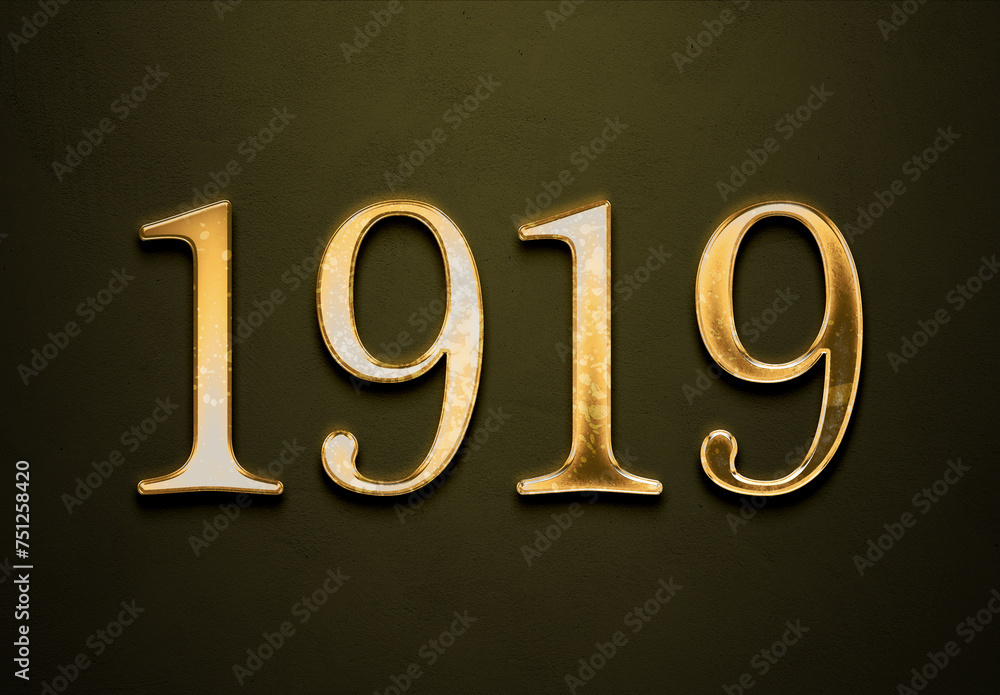 Old gold effect of year 1919 with 3D glossy style Mockup.	