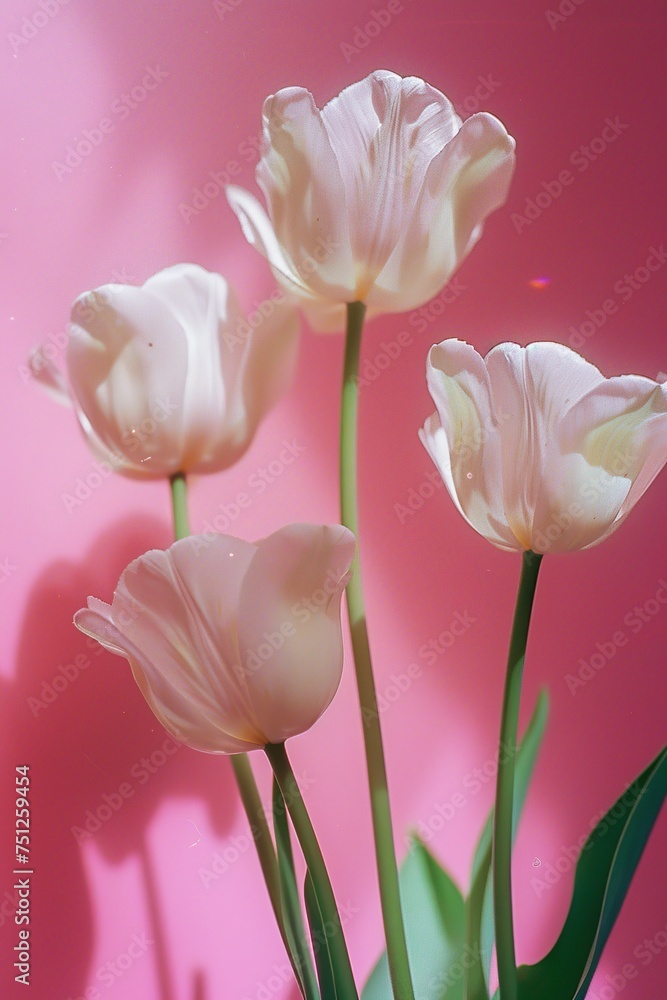 A bouquet of four white flowers with green stems A bouquet of four white flowers with green stems