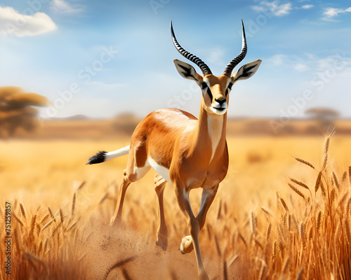 Impala antelope in the field of wheat. 3d render