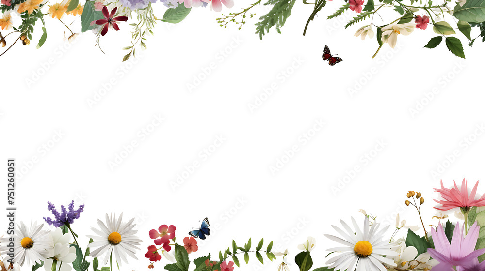 dainty wildflowers as a frame border, isolated with copyspace dainty wildflowers as a frame border, isolated with copyspace