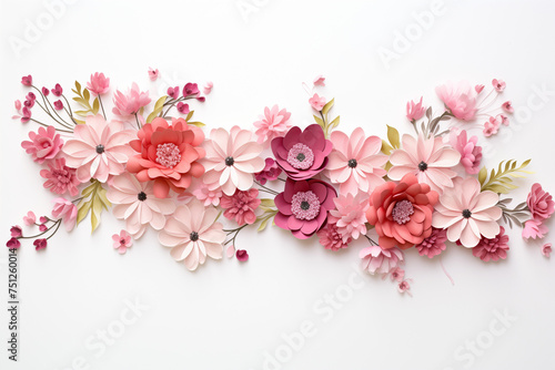 Pink floral / assorted pink flower border on white background