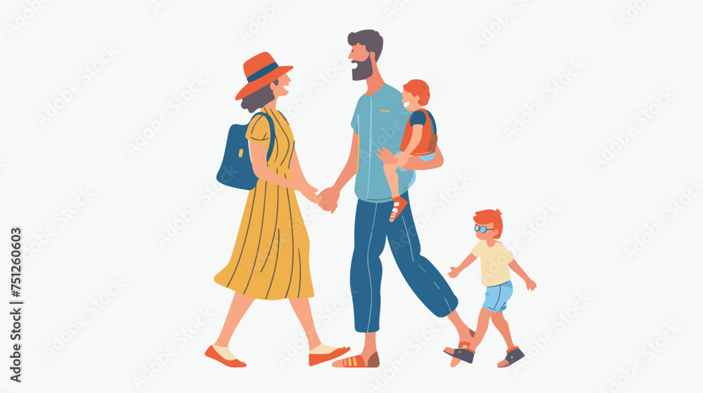 Trendy family walking