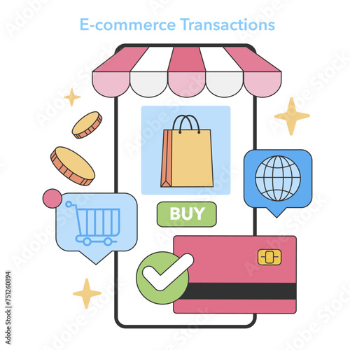 E-commerce Transactions concept. Flat vector illustration