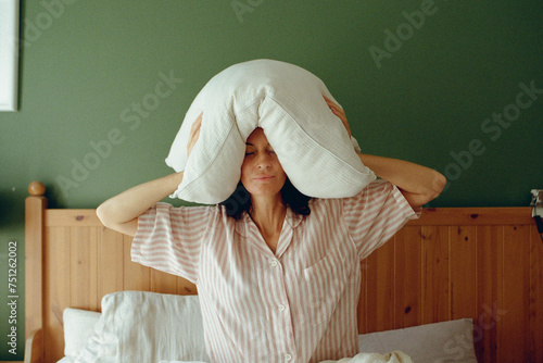 A woman with a pillow photo