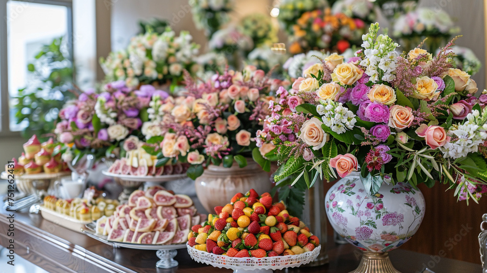 Exquisite floral arrangements adorning an Eid ul Azha gathering, adding a touch of elegance to the festive atmosphere.