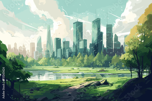 Beautiful modern eco friendly green city panoramic. Generative AI