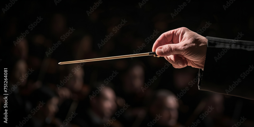 Elegant Conductors Baton Rises Before Orchestra in Musical Performance - Event Banner Elegant Conductors Baton Rises Before Orchestra in Musical Performance - Event Banner