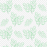 Seamless pattern transparent branches with green leaves. For postcard, card, invitation, poster, banner template lettering typography. Seasons Greetings. Vector illustration