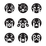 Sad emoji set silhouette vector. Emojis flat icons