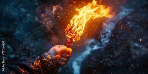 Fiery Torch Illuminates the Wild Night - Adventure Awaits Banner © Dmitrii