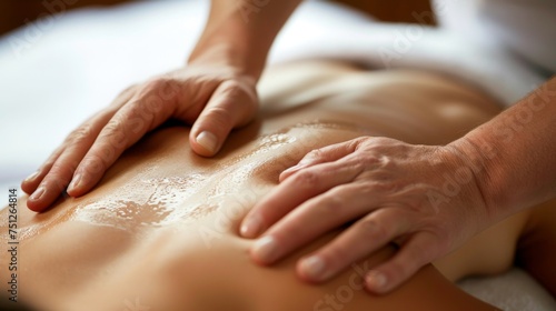 Closeup of the massage therapist s hands. Massage in a spa salon